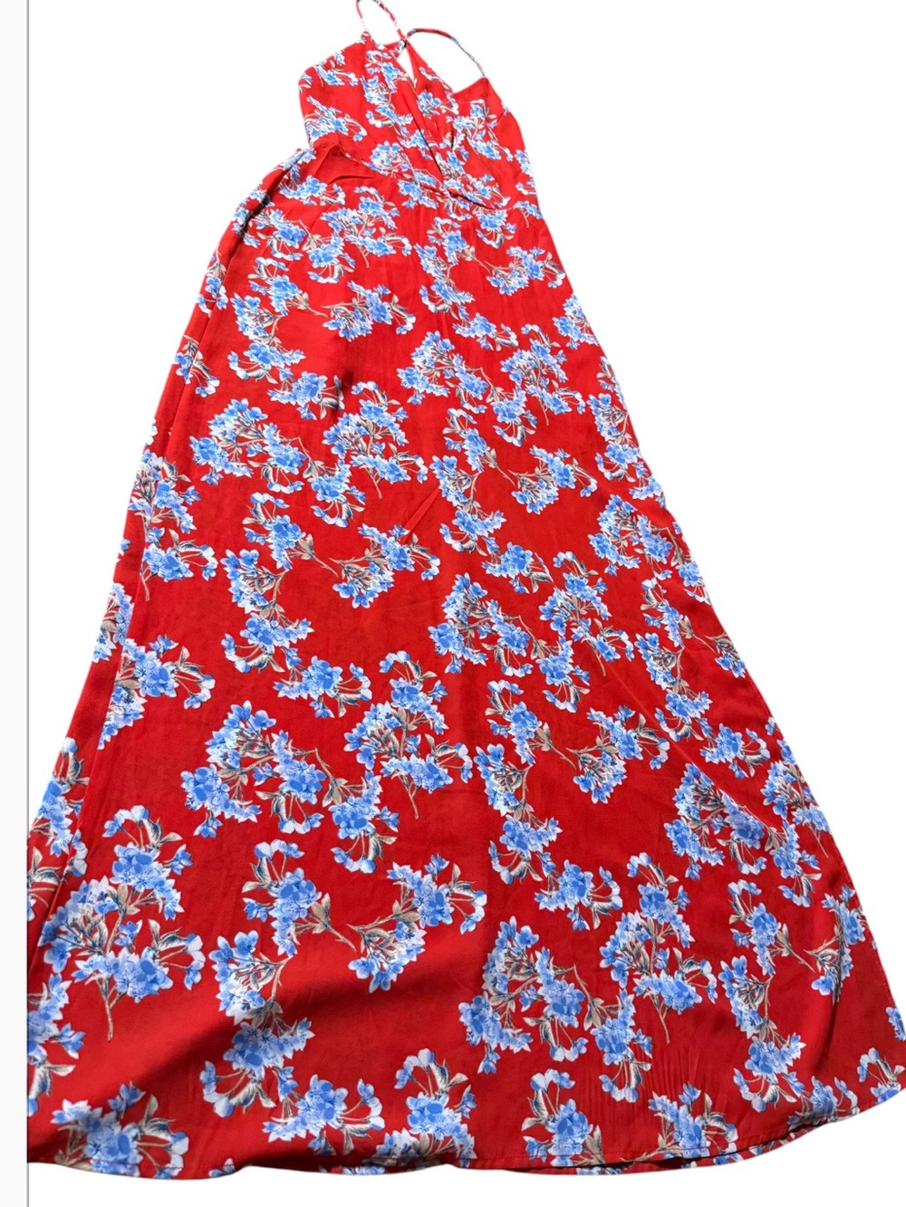 Lush Red Floral Maxi dress  with Blue Accent Flowers size XS in excellent condit - Picture 3 of 16